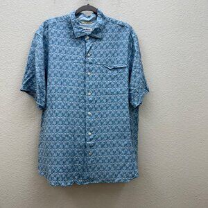 Tommy Bahama Blue Palm Tree Print Short Sleeve Viscose Button Up Shirt Mens XLT